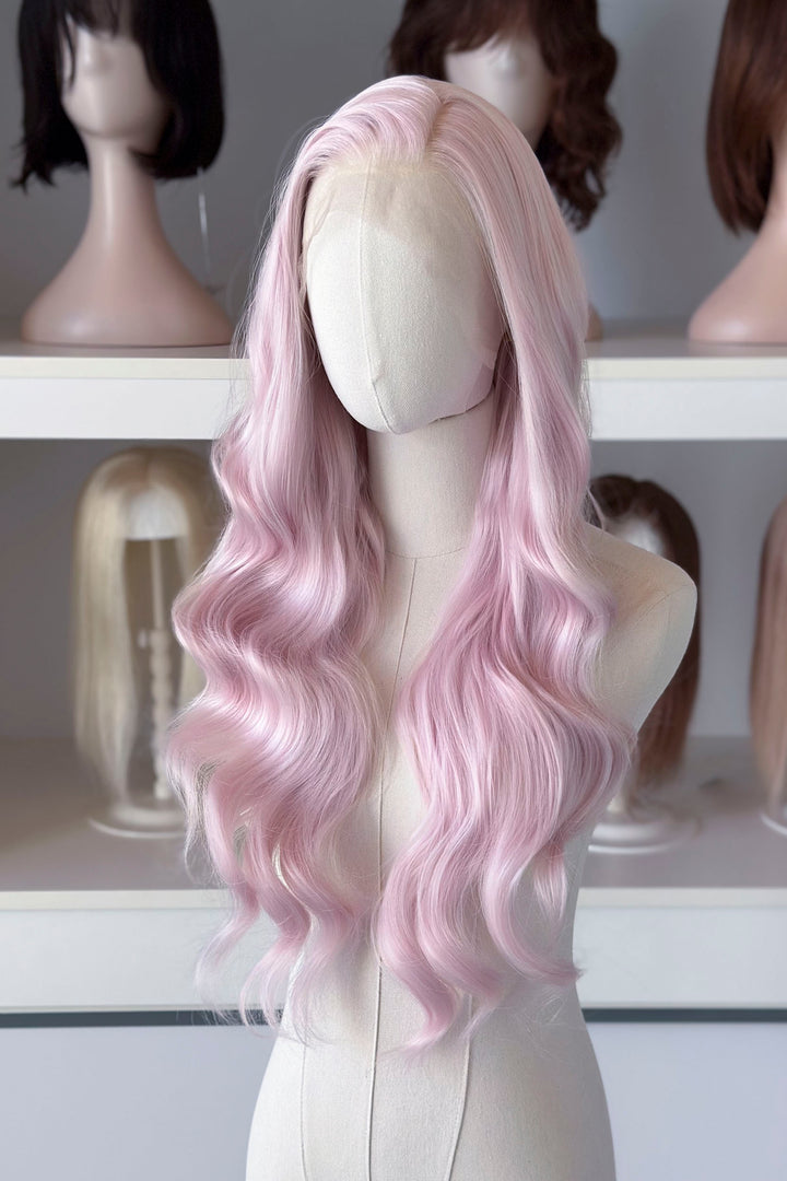 Pastel Blush Pink Wavy Lace Front Wig Evie