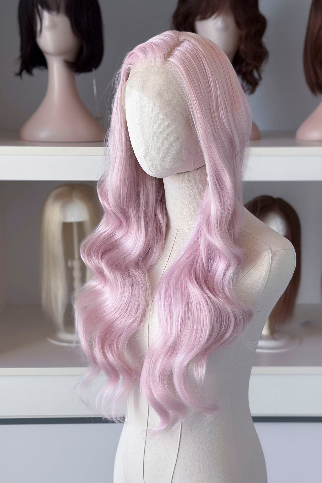 Pastel Blush Pink Wavy Lace Front Wig Evie