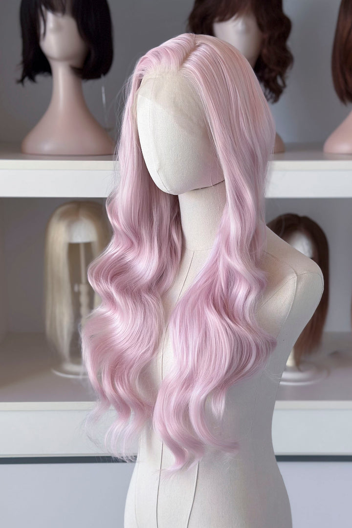 Pastel Blush Pink Wavy Lace Front Wig Evie