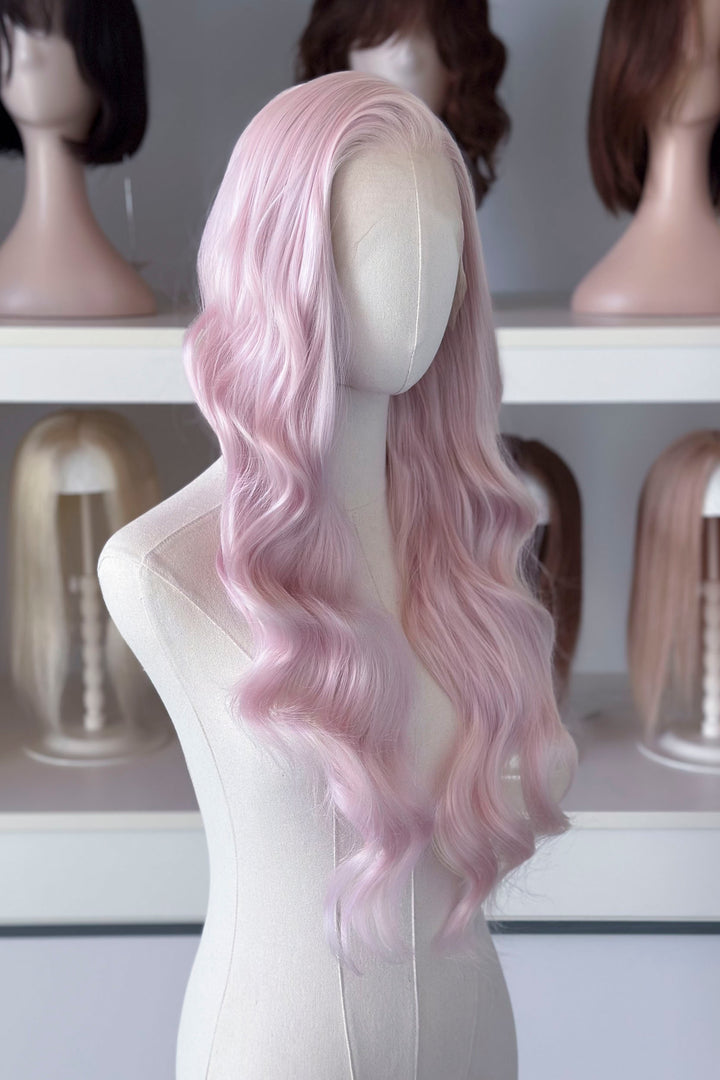 Pastel Blush Pink Wavy Lace Front Wig Evie