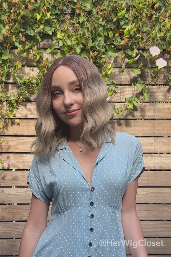 Ash Blonde Ombre Wavy Bob Small Lace Wig Zoey