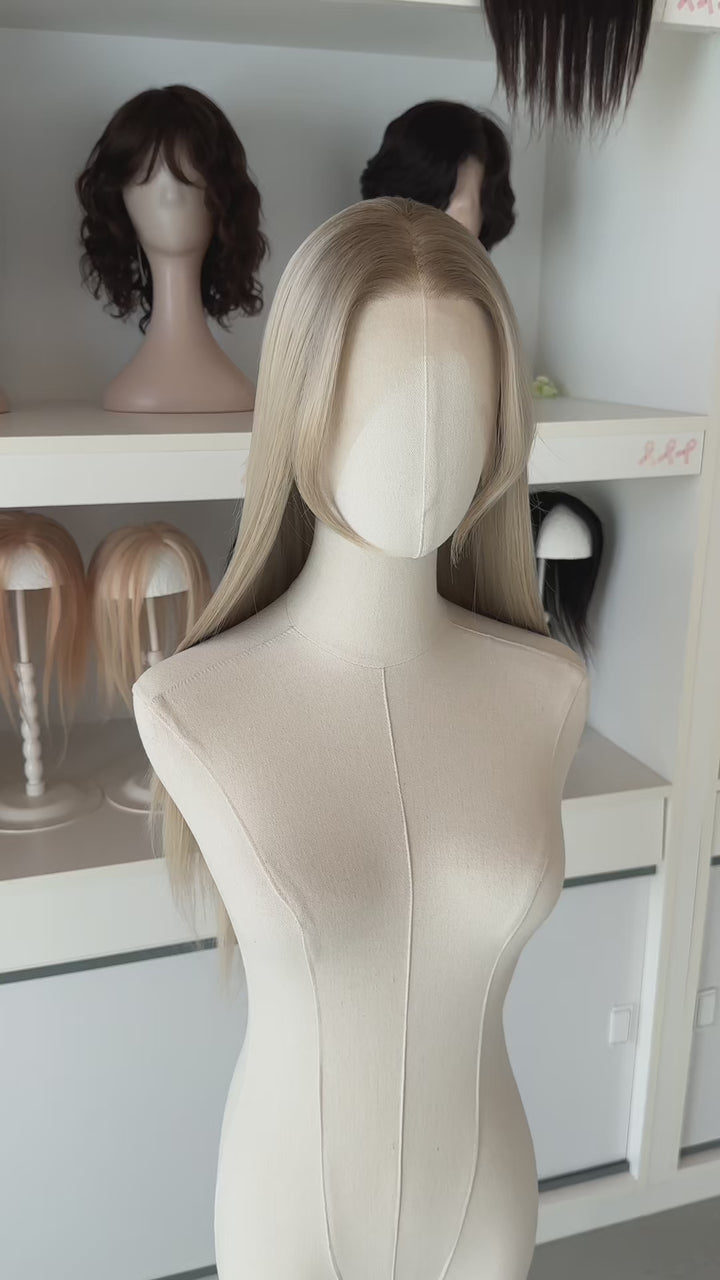 Ash Brown Root Ash Creamy Blonde Straight Lace Front Wig Yuki