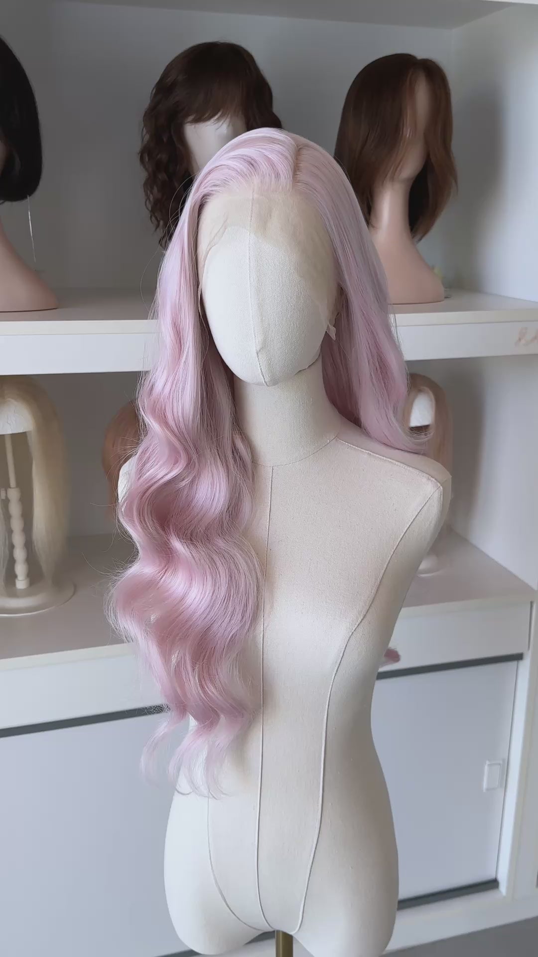 Pastel Blush Pink Wavy Lace Front Wig Evie