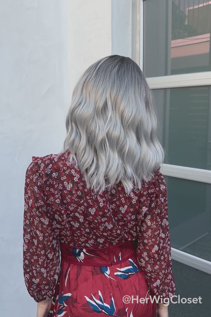 Grey Silver Ombre Wavy Small Lace Wig Maya