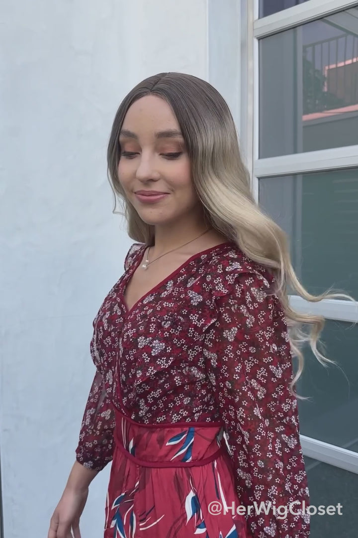 Dark Roots Creamy Blonde Natural Ombre Wavy Lace Front Wig Virginia Elle Look
