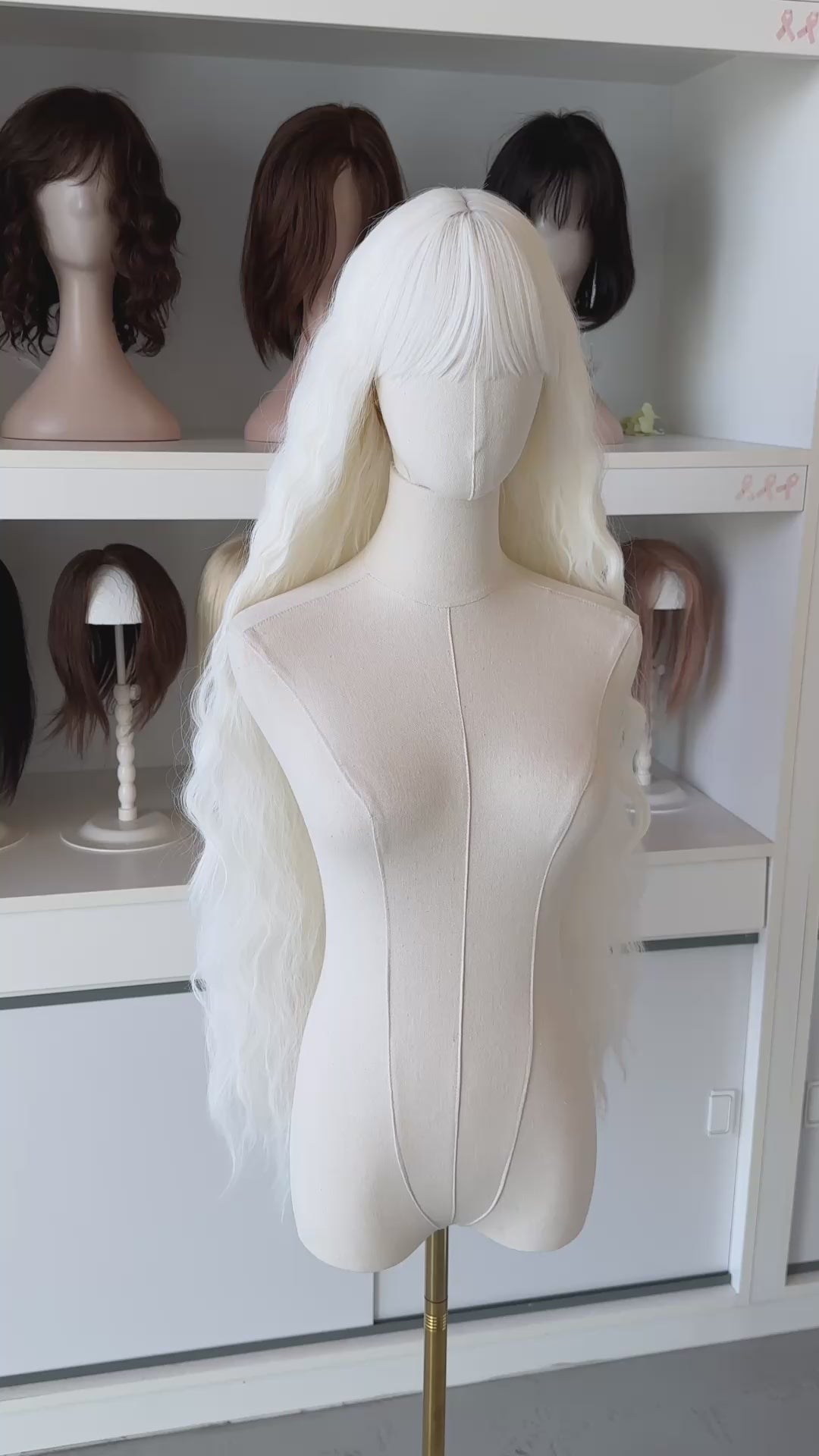 Platinum White Extra Long Wavy Wig with Bangs Thea