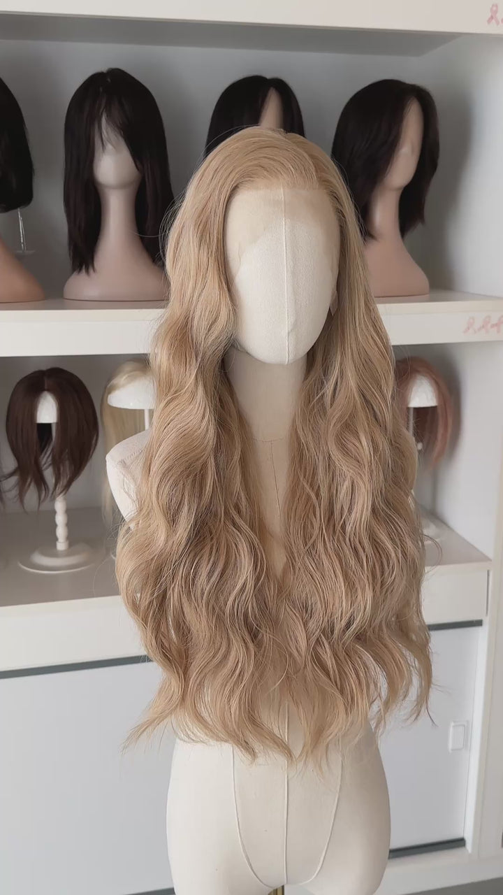 Champagne Sandy Blonde Wavy Lace Front Synthetic Wig Goldie