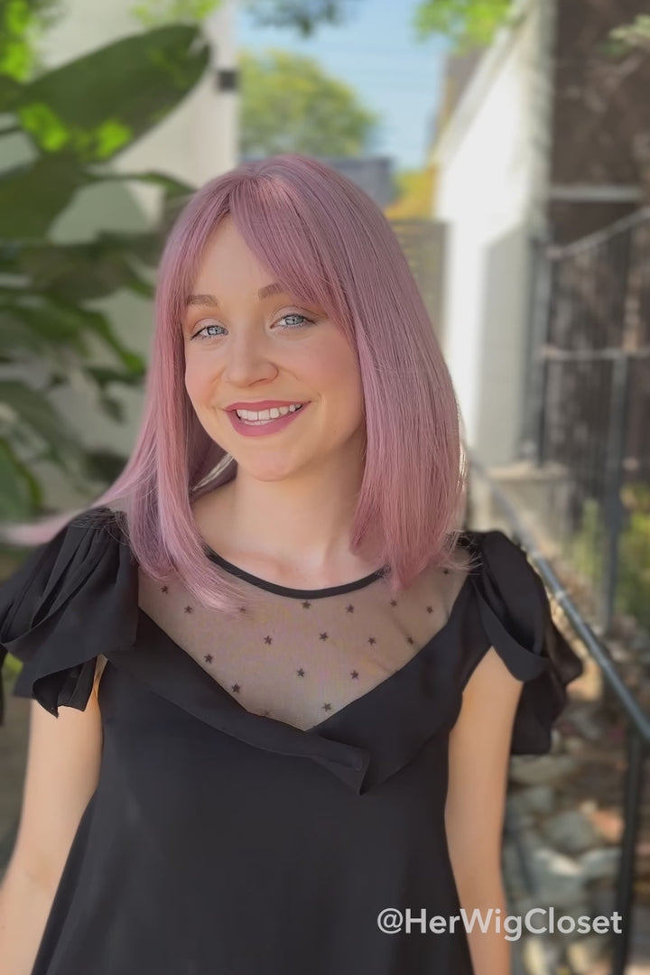 Ash Pink Straight Synthetic Bob Wig with Bangs Kate