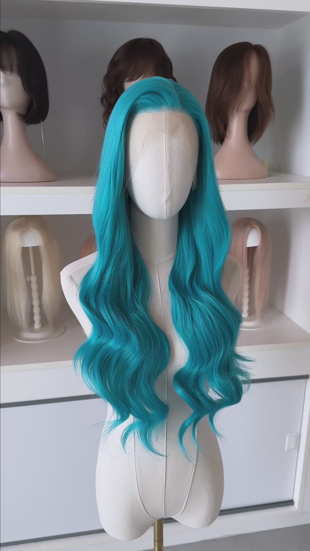 Teal Blue Wavy Lace Front Wig Darya