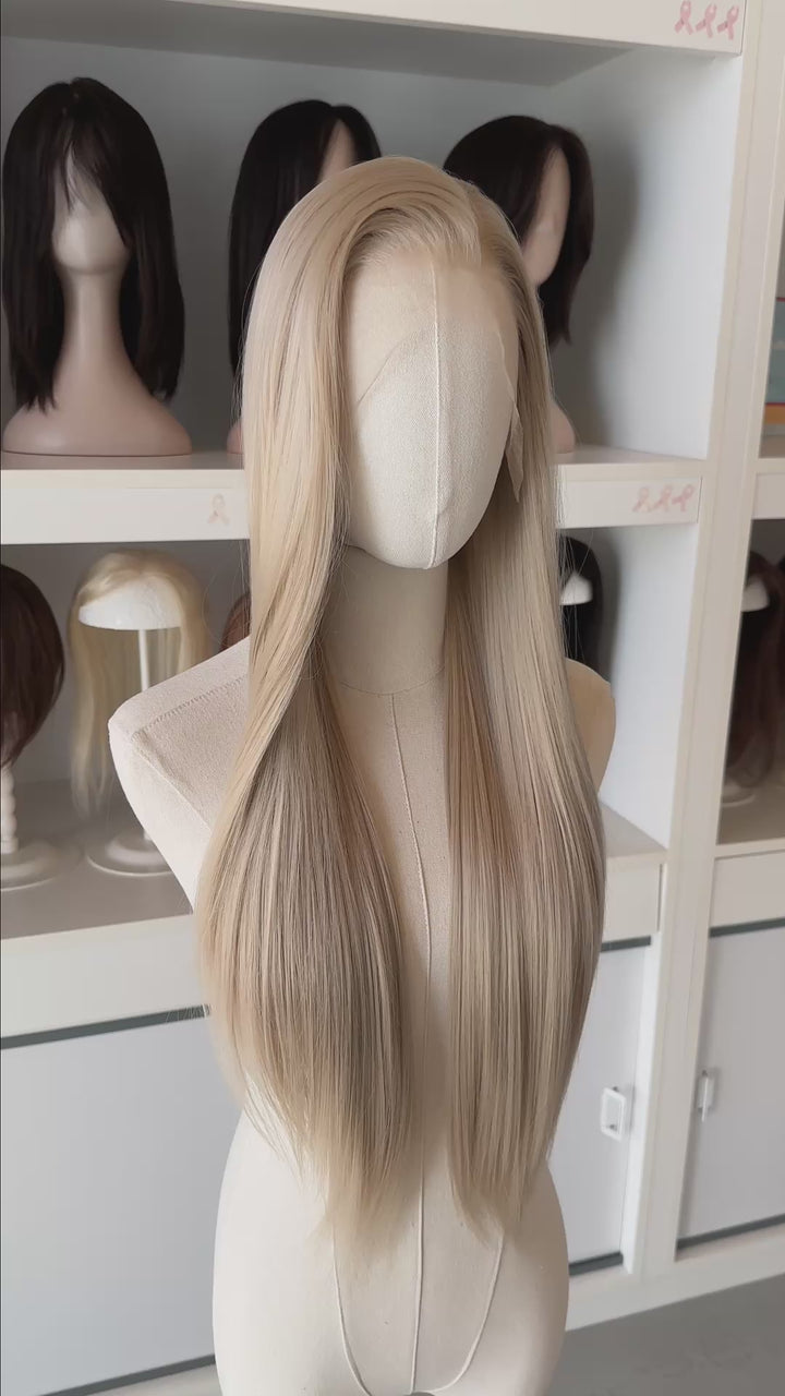Champagne Ash Blonde Straight Lace Front Synthetic Wig Ivory