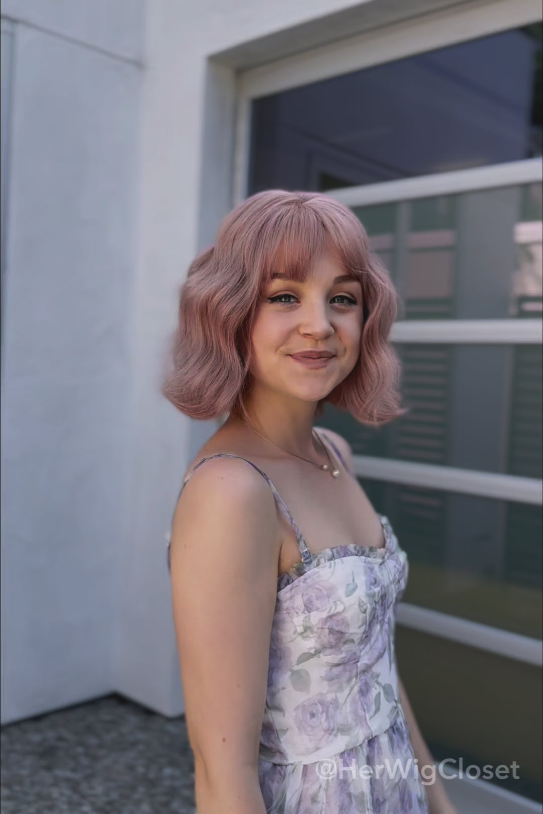 Ash Pink Wavy Synthetic Wig with Bangs Karter