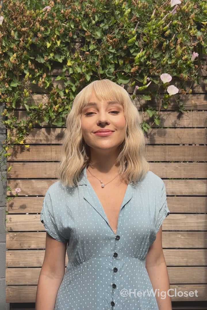 Golden Blonde Wavy Synthetic Bob Wig with Bangs Gwen
