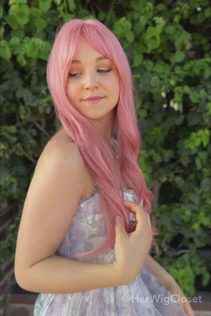 Pink Wavy Synthetic Wig With Bangs Jessica