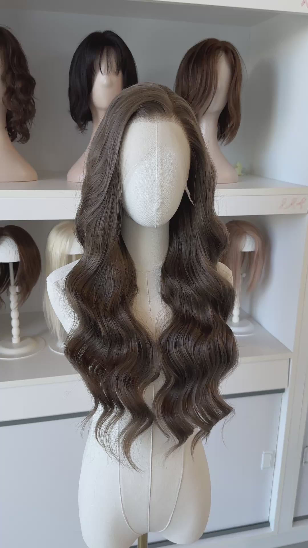 Dark Ash Golden Brown with Green Undertones Wavy Lace Front Wig Hazel