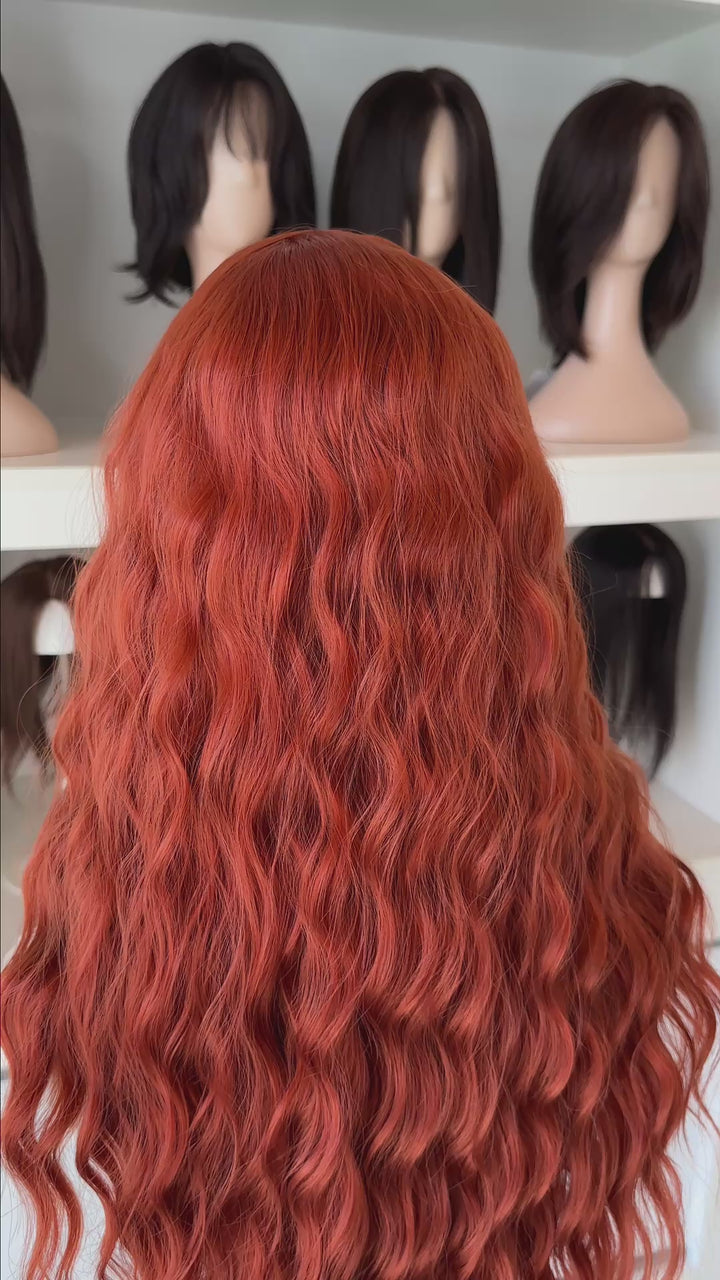 Auburn Red Wavy Lace Front Synthetic Wig Wig Roisin