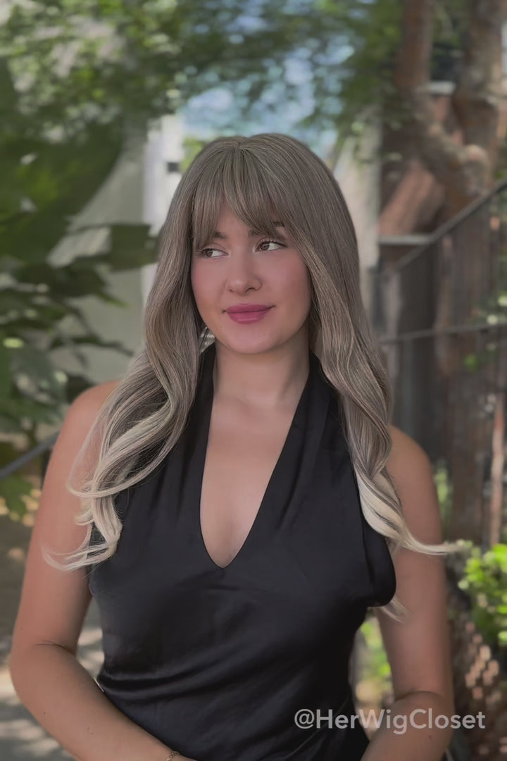 Ash Blonde Wavy Wig With Bangs | April