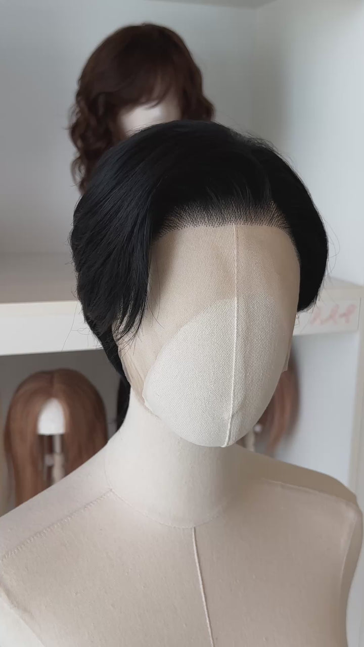 Natural Black Short Straight Lace Front Wig Shane
