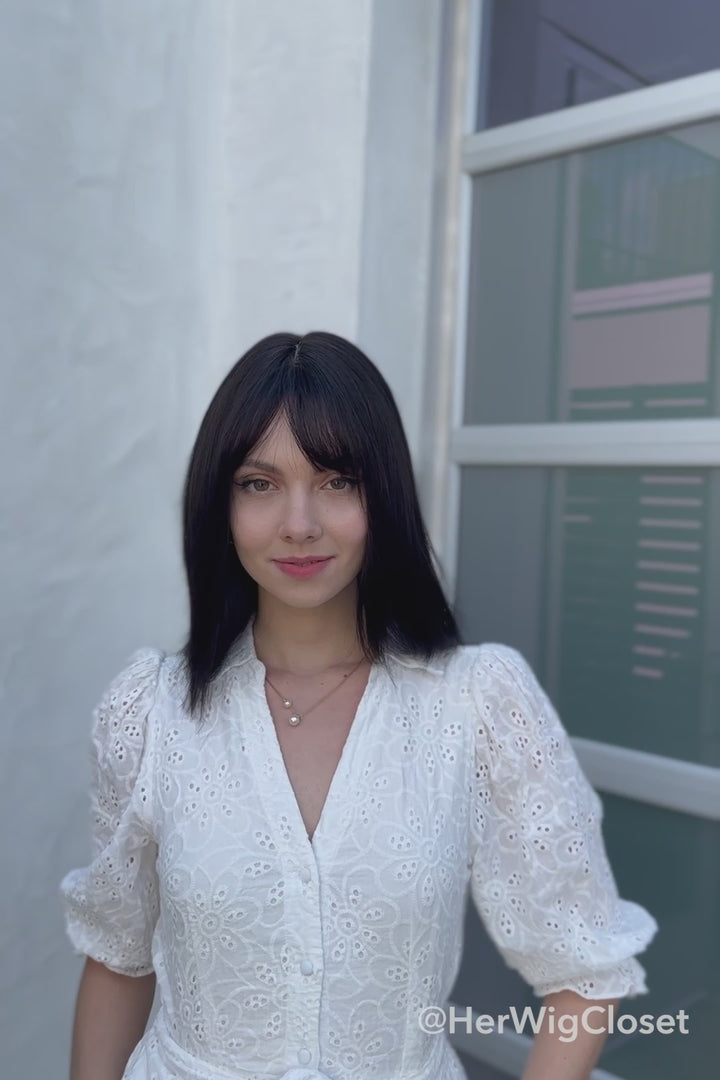 Straight Long Bob Cut Wig Natural Black Wig with Bangs