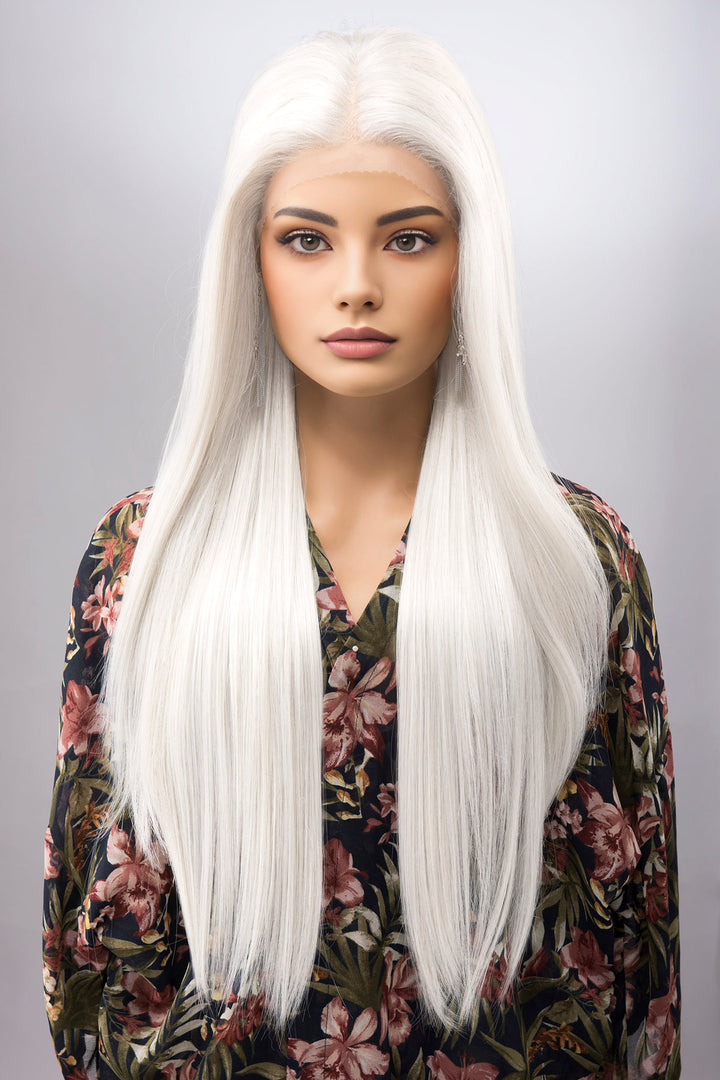 Pure White Long Straight Lace Front Synthetic Wig ONDINA