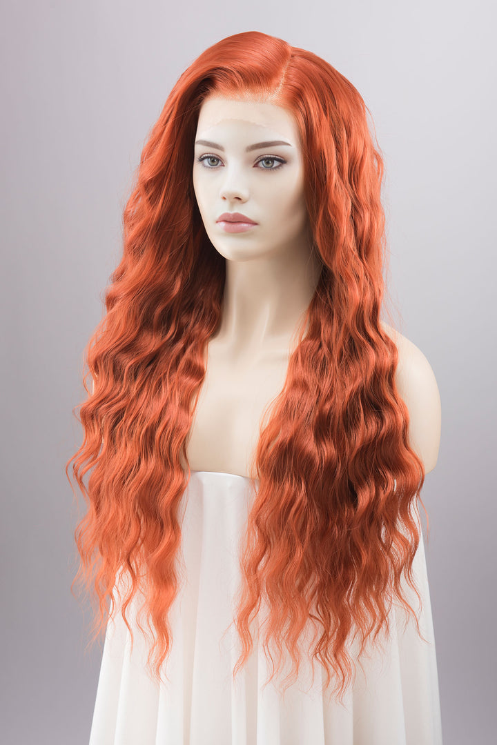 Auburn Red Wavy Lace Front Synthetic Wig Wig Roisin