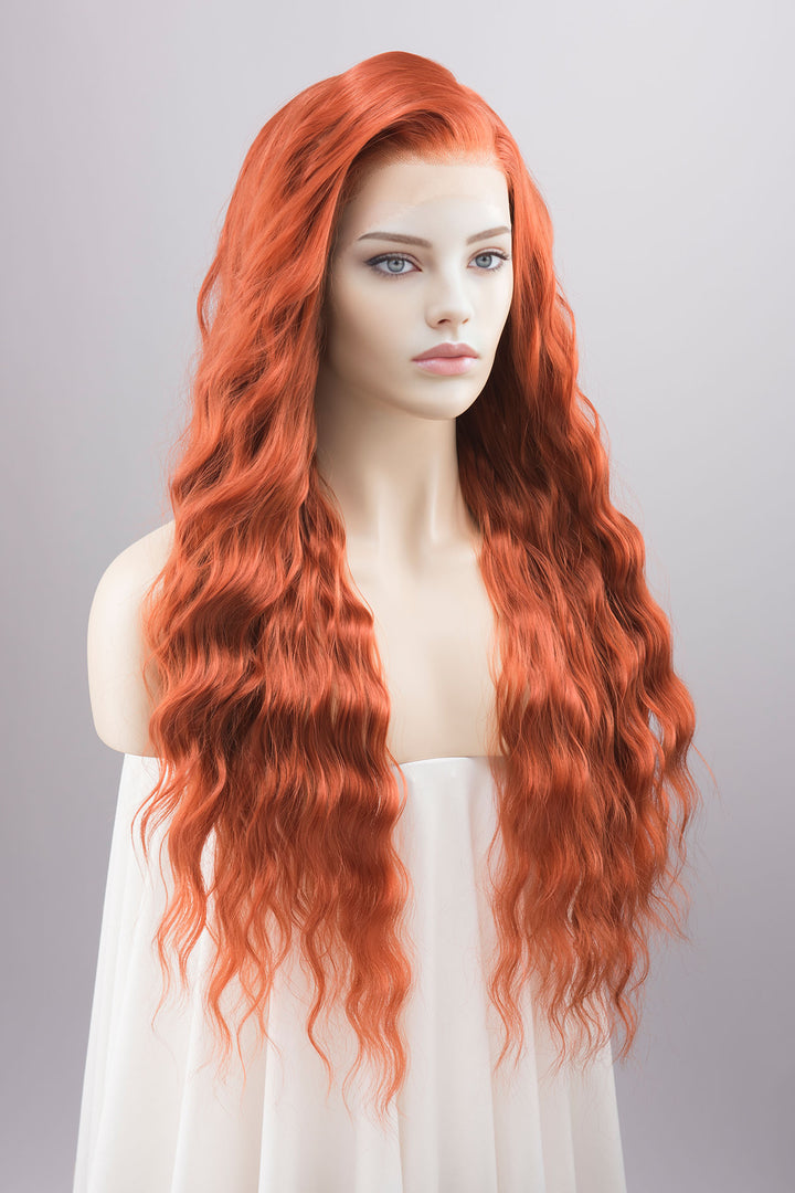 Auburn Red Wavy Lace Front Synthetic Wig Wig Roisin