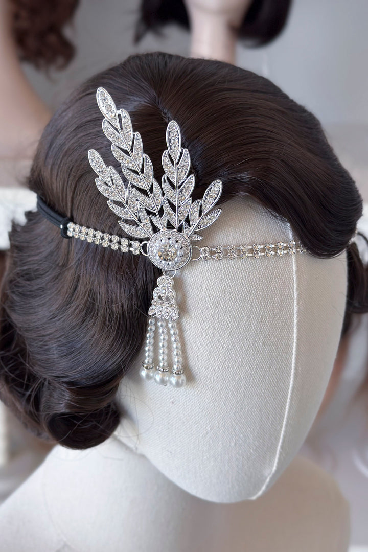 Flapper Headband- Rhinestone Headpiece with Pearls