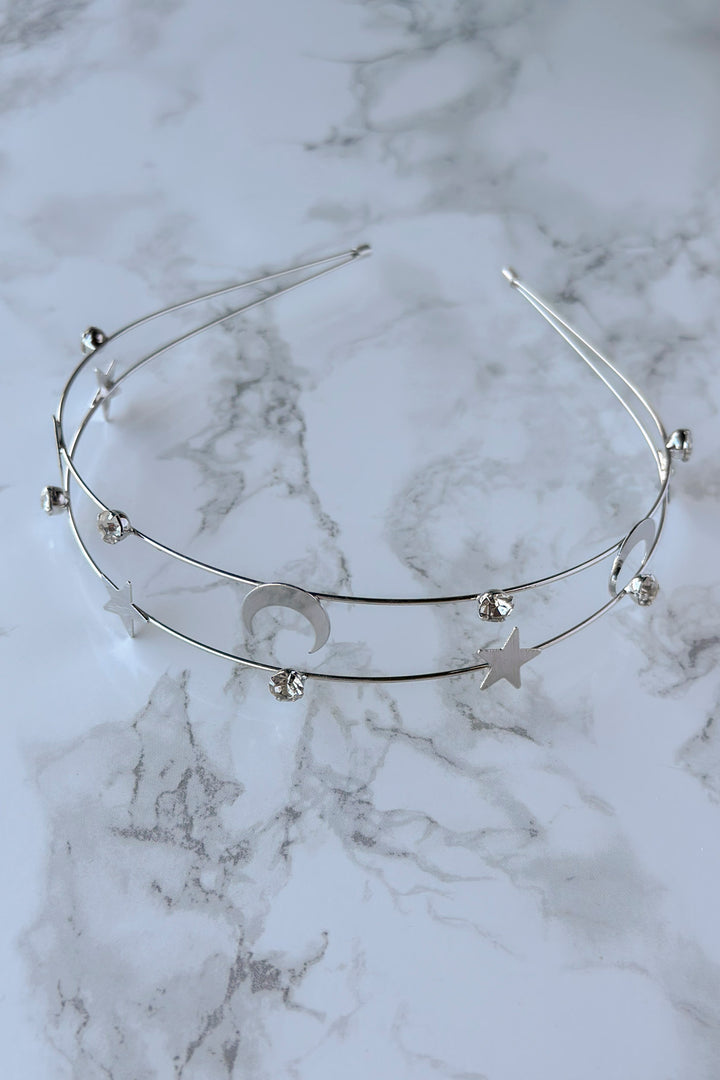 Celestial Star and Moon Headband with Rhinestones