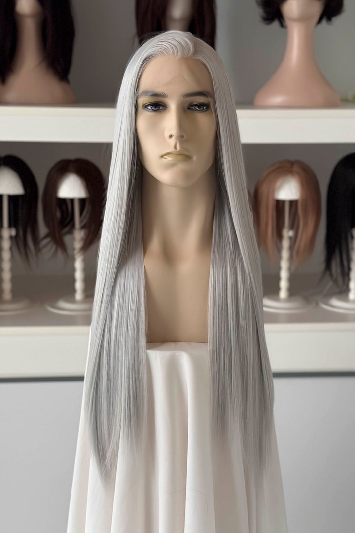 Silver Grey Long Straight Lace Front Wig Bjorn