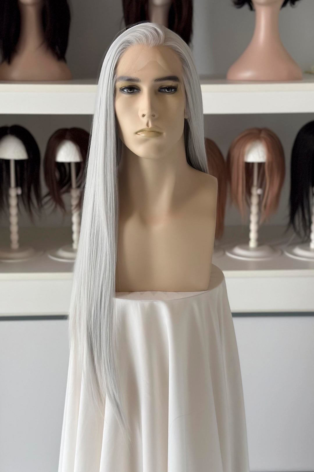Silver Grey Long Straight Lace Front Wig Bjorn
