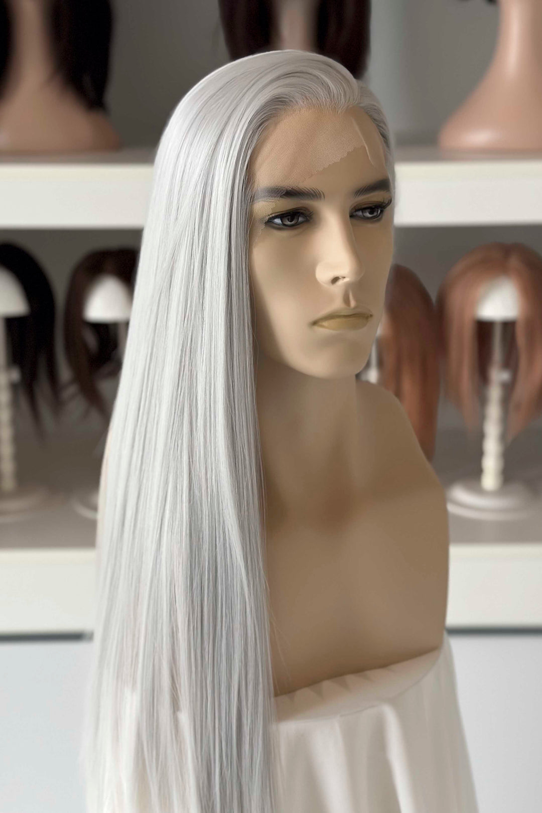 Silver Grey Long Straight Lace Front Wig Bjorn
