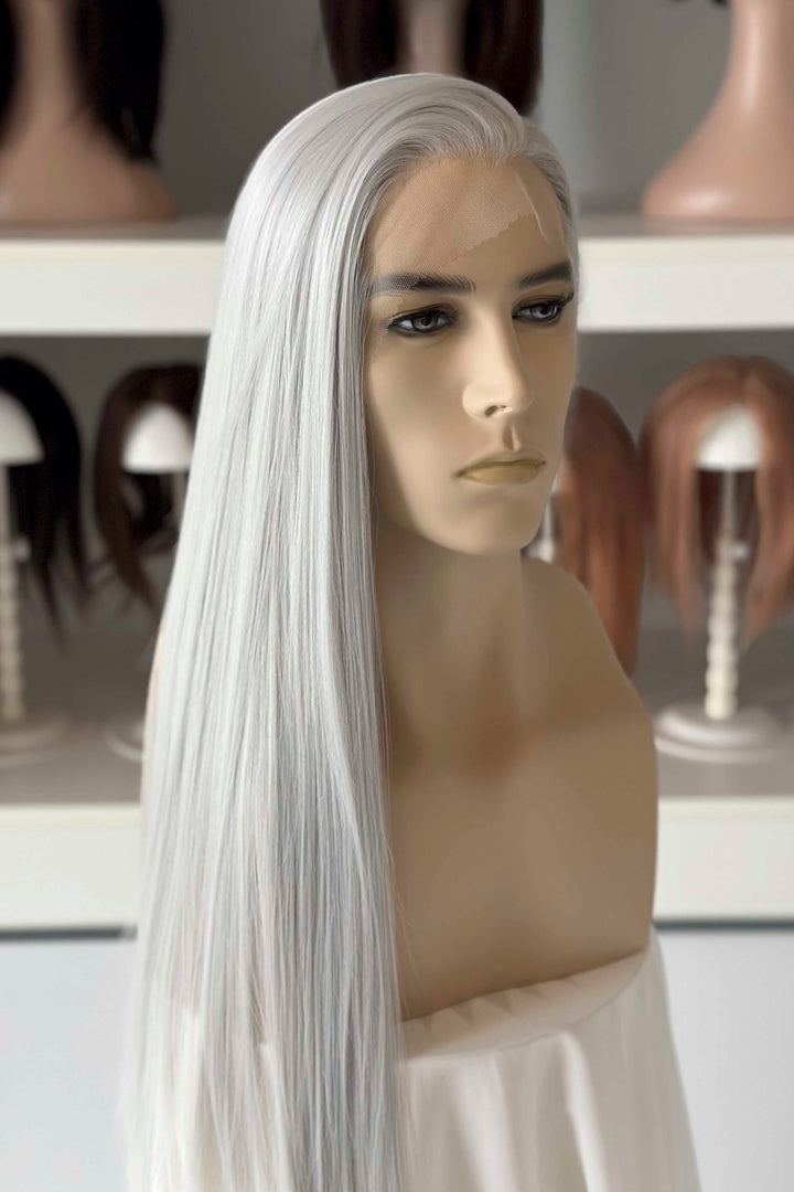 Silver Grey Long Straight Lace Front Wig Bjorn