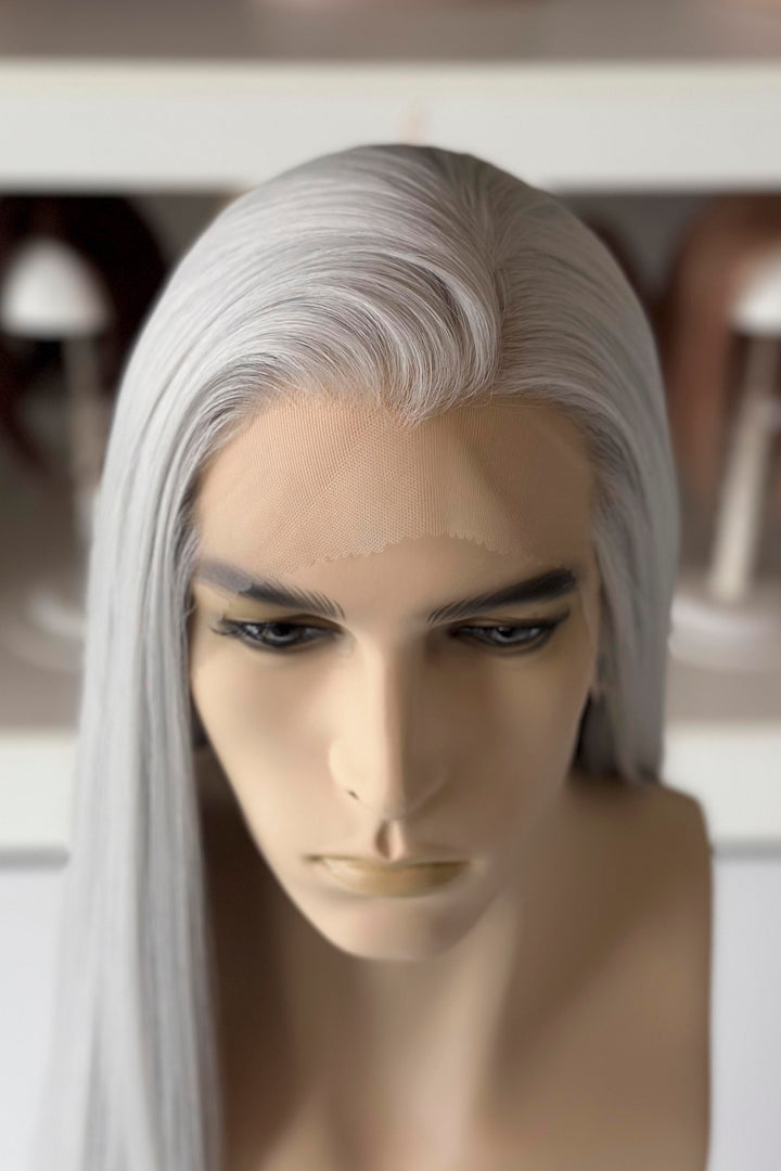 Silver Grey Long Straight Lace Front Wig Bjorn