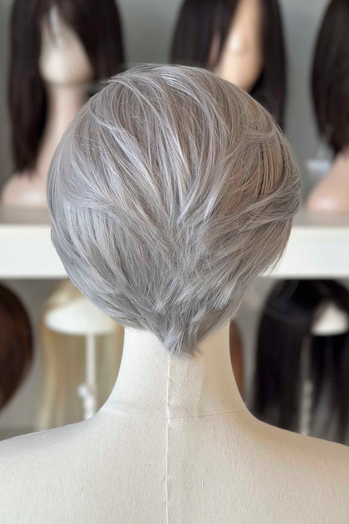 Platinum Silver Straight Short Lace Front Synthetic Wig Sylus