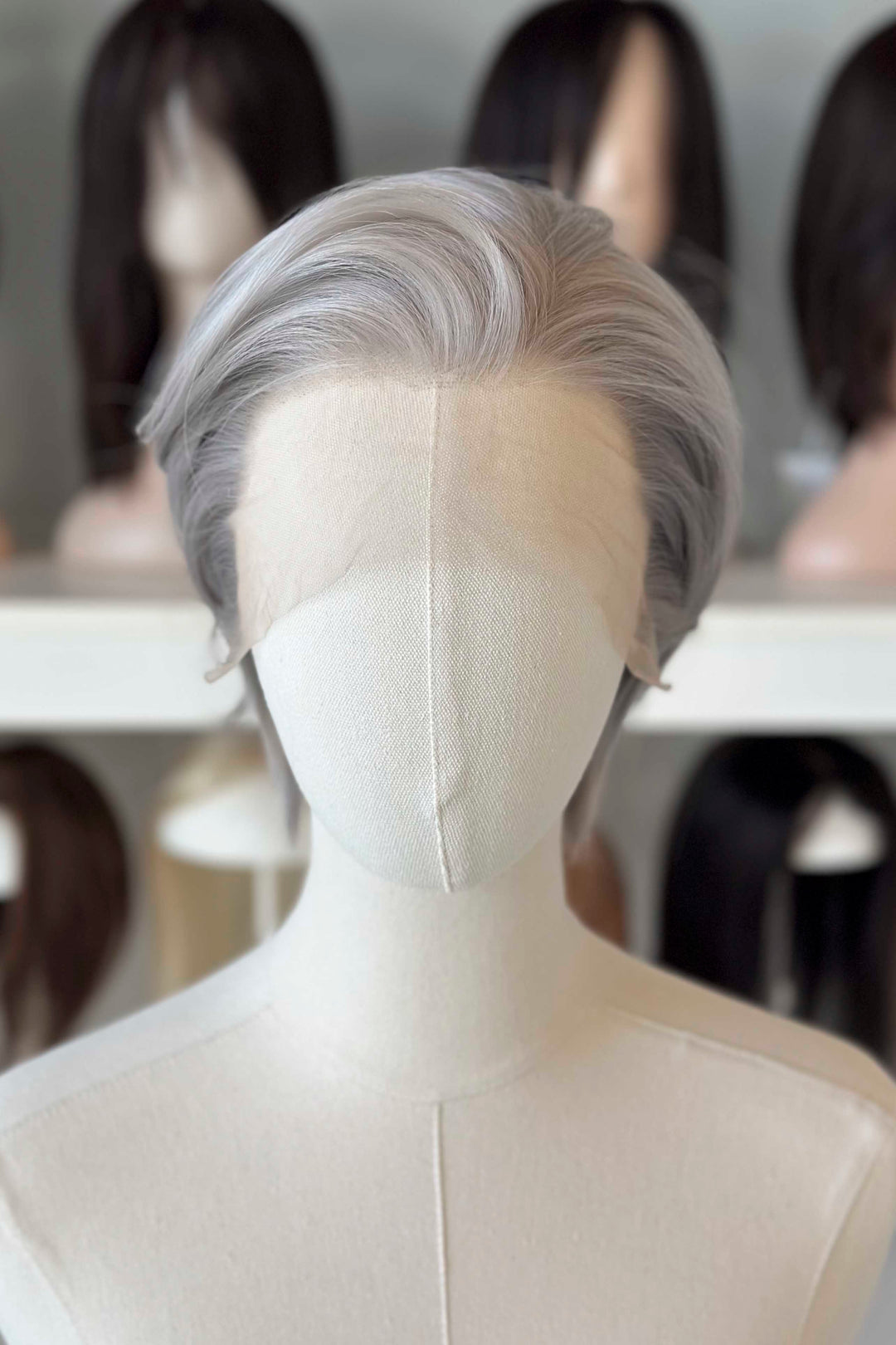 Platinum Silver Straight Short Lace Front Synthetic Wig Sylus