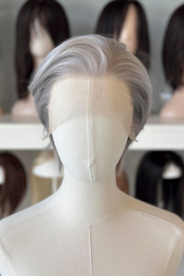 Platinum Silver Straight Short Lace Front Synthetic Wig Sylus