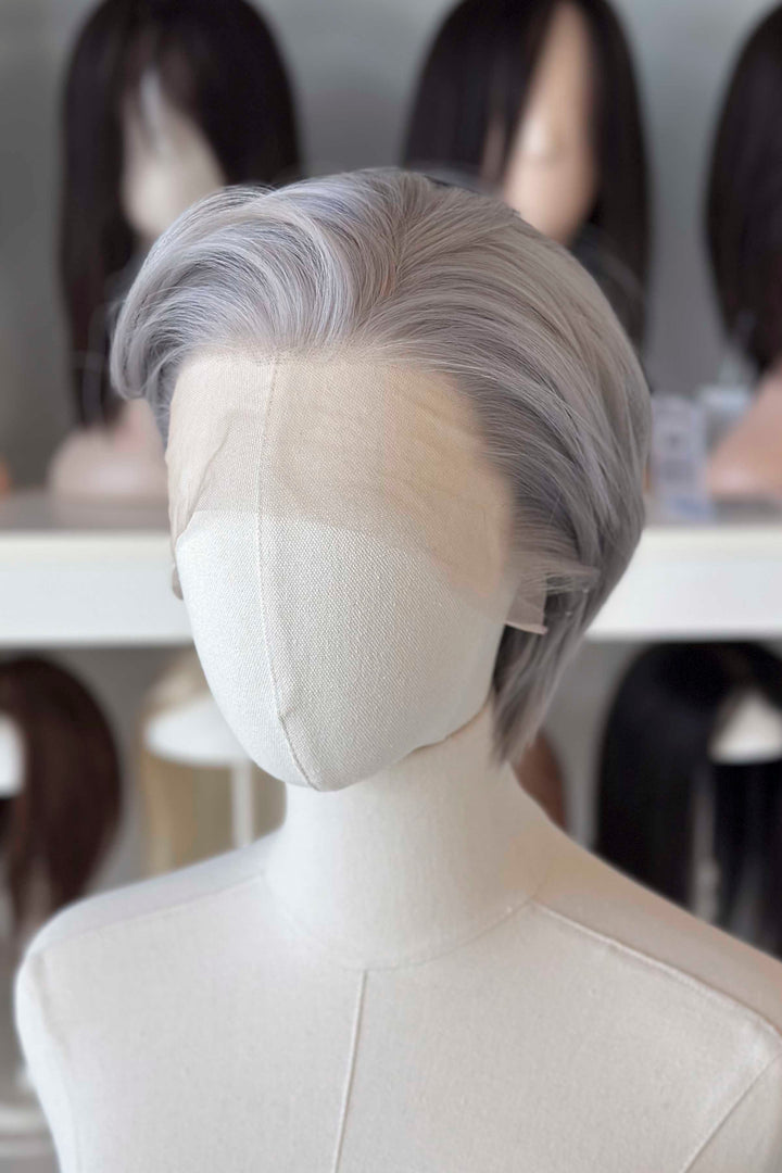 Platinum Silver Straight Short Lace Front Synthetic Wig Sylus