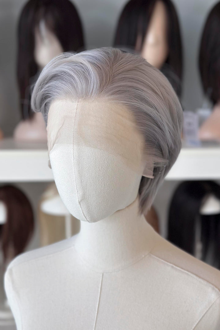 Platinum Silver Straight Short Lace Front Synthetic Wig Sylus