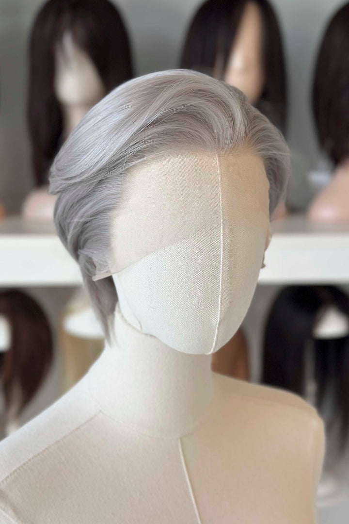 Platinum Silver Straight Short Lace Front Synthetic Wig Sylus