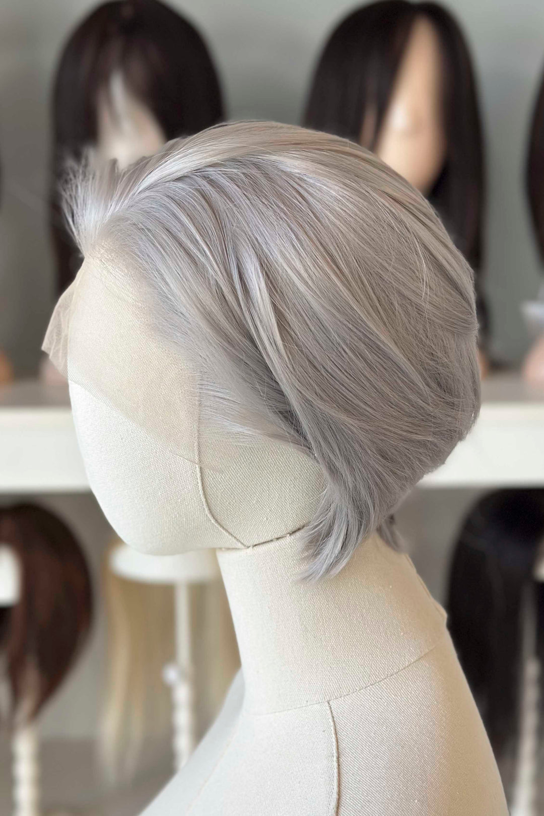 Platinum Silver Straight Short Lace Front Synthetic Wig Sylus