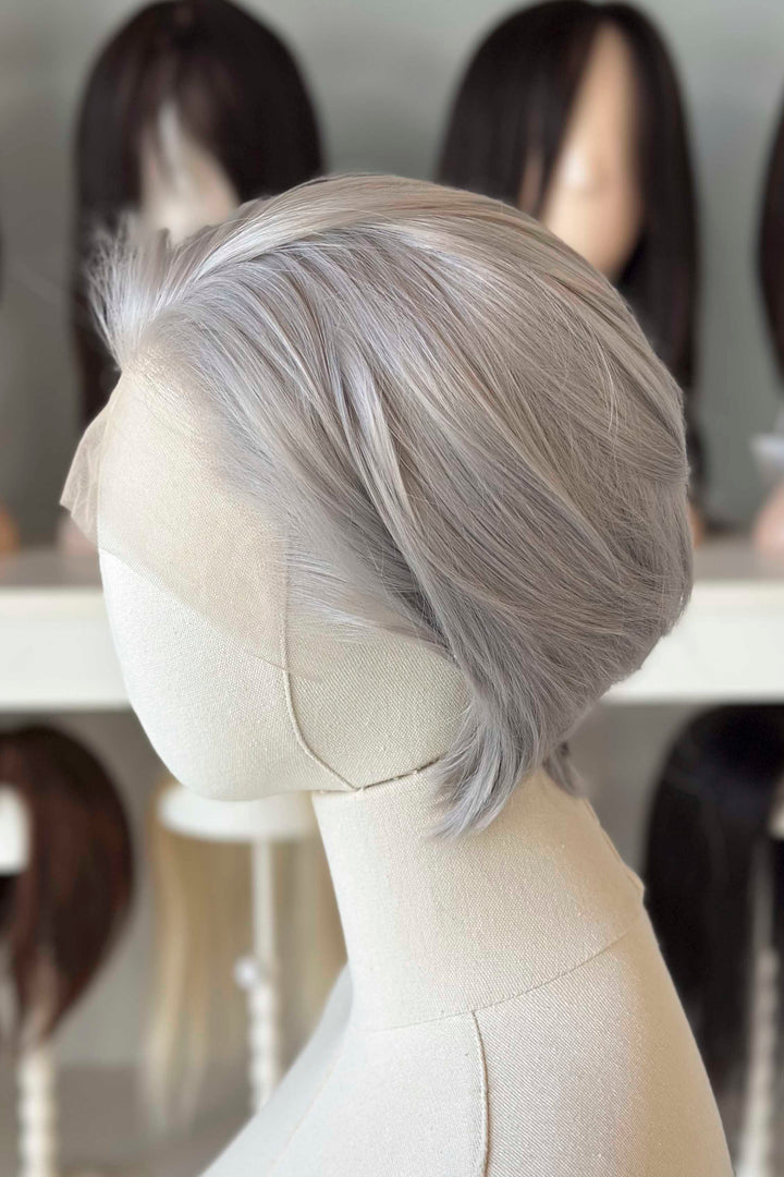 Platinum Silver Straight Short Lace Front Synthetic Wig Sylus