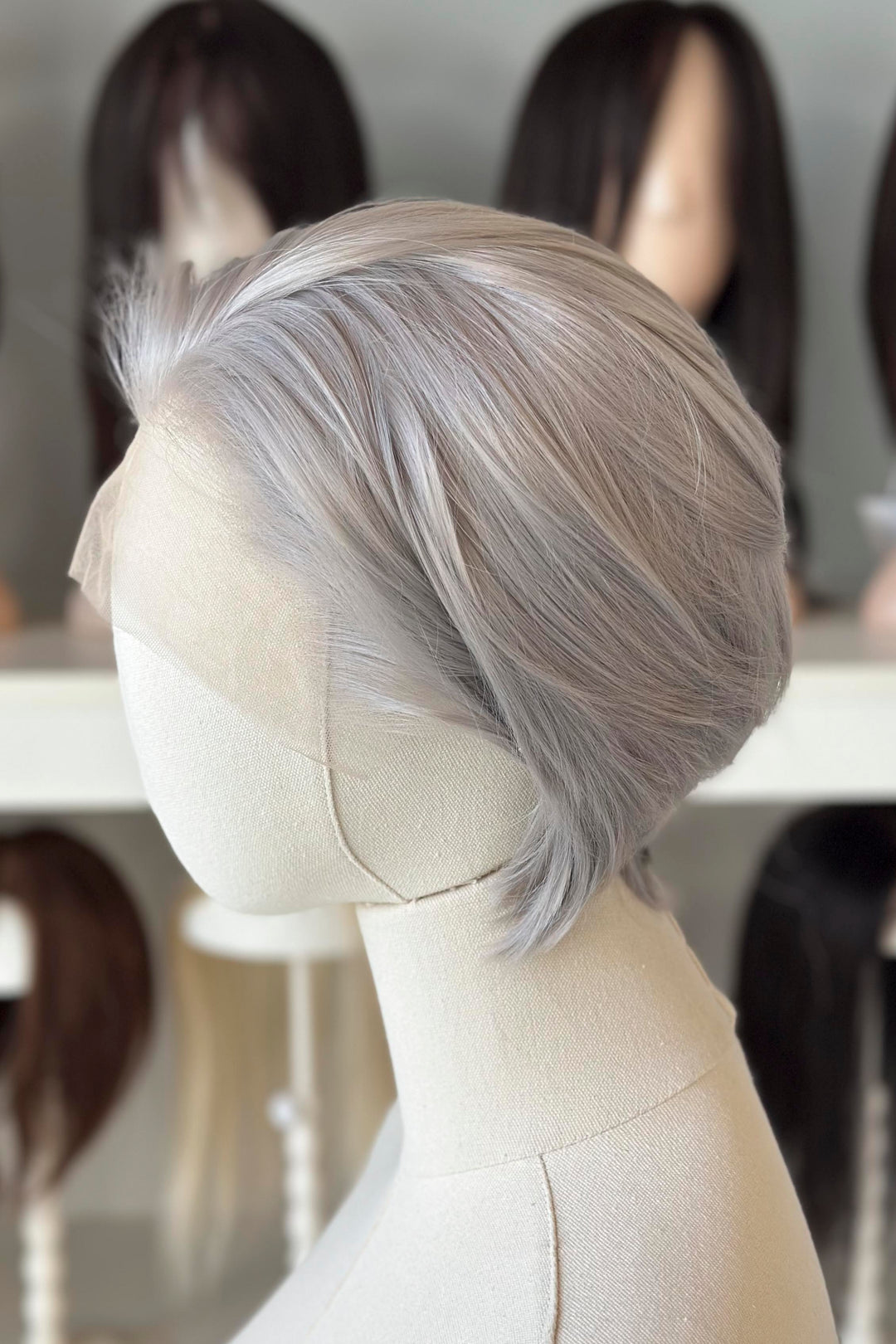 Platinum Silver Straight Short Lace Front Synthetic Wig Sylus