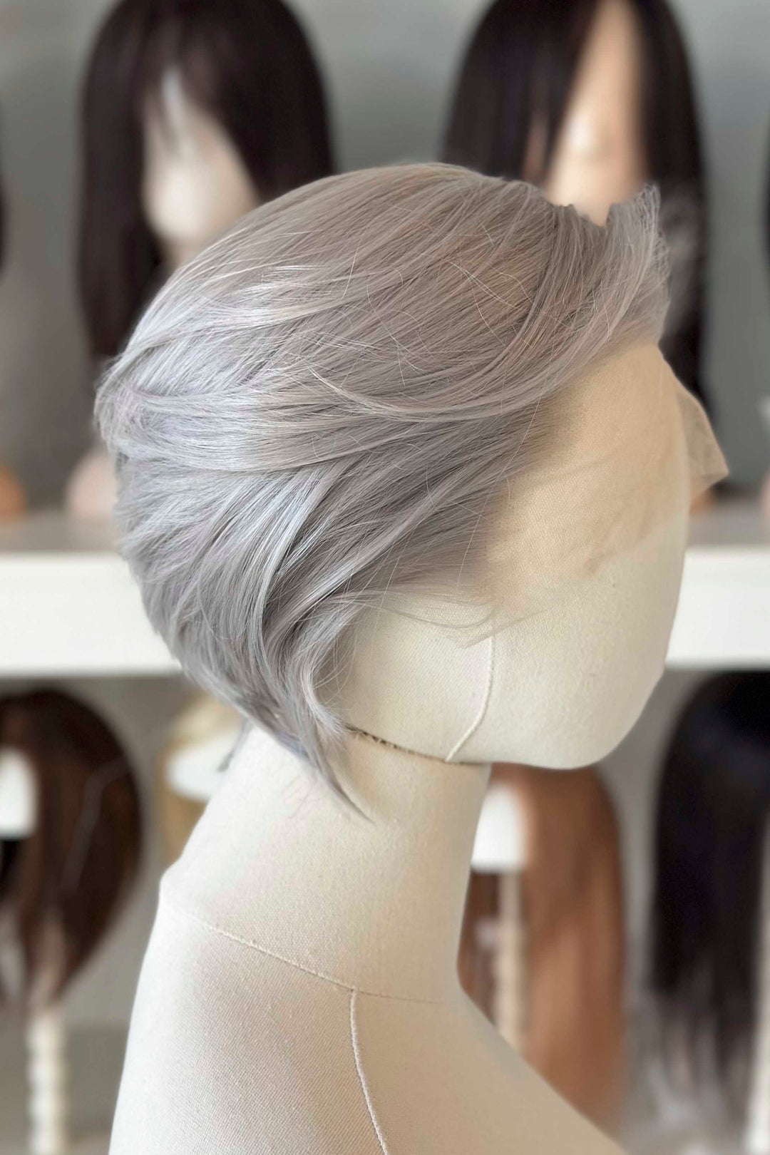Platinum Silver Straight Short Lace Front Synthetic Wig Sylus