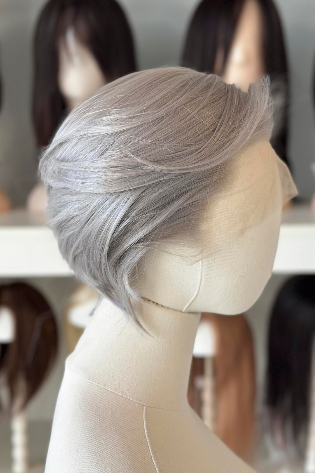 Platinum Silver Straight Short Lace Front Synthetic Wig Sylus