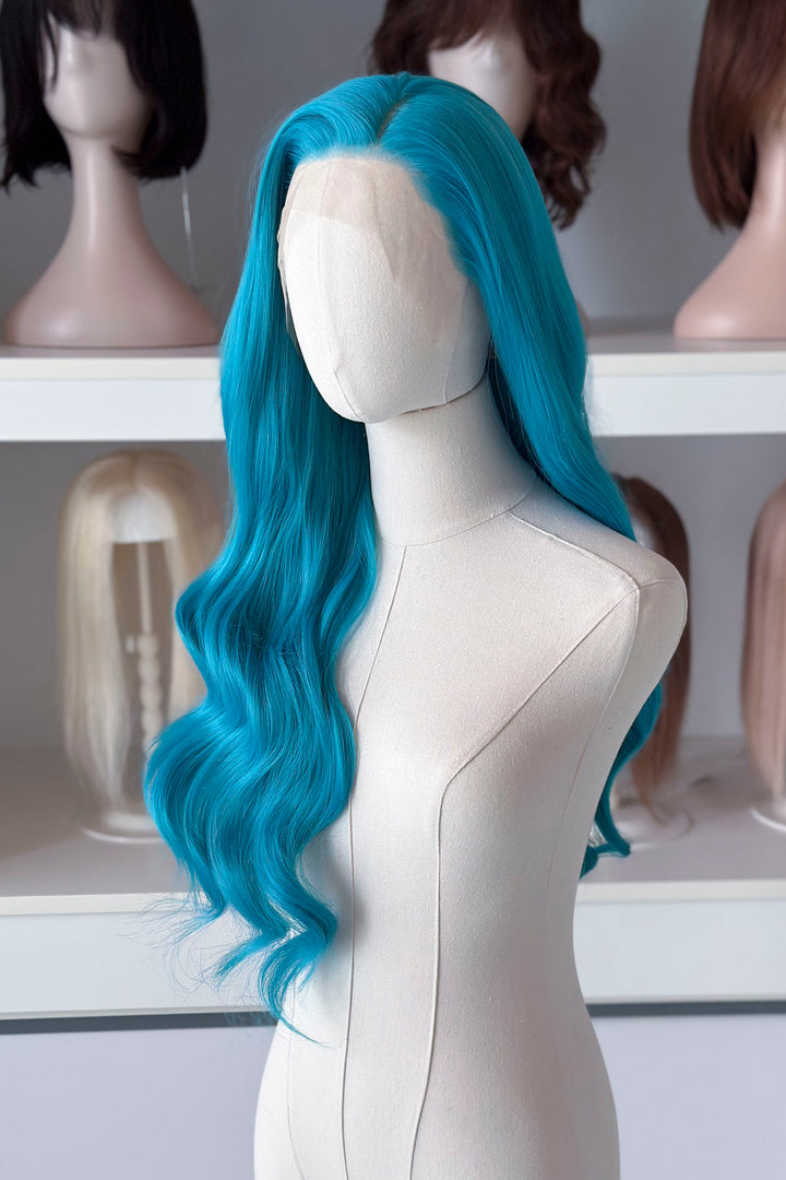 Teal Blue Wavy Lace Front Wig Darya
