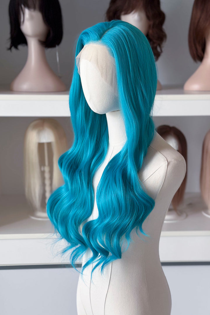 Teal Blue Wavy Lace Front Wig Darya