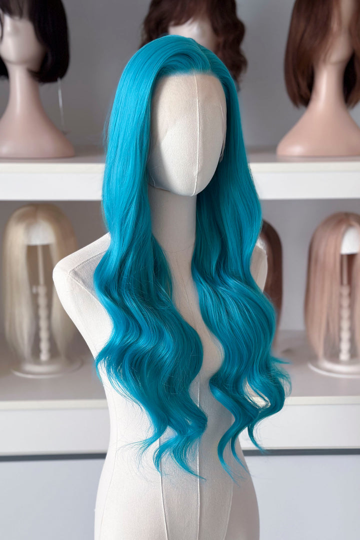 Teal Blue Wavy Lace Front Wig Darya