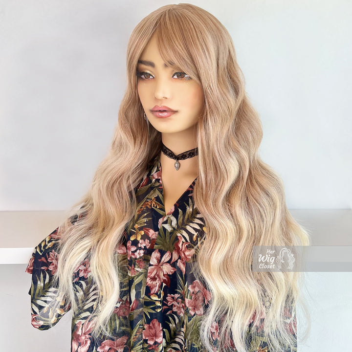 Ash Golden Blonde Wavy Wig with Bangs | Her Wig Closet | Aliyah