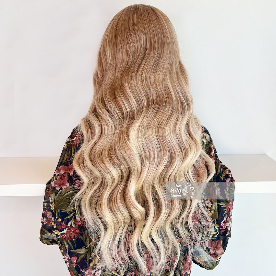 Ash Golden Blonde Wavy Wig with Bangs | Her Wig Closet | Aliyah
