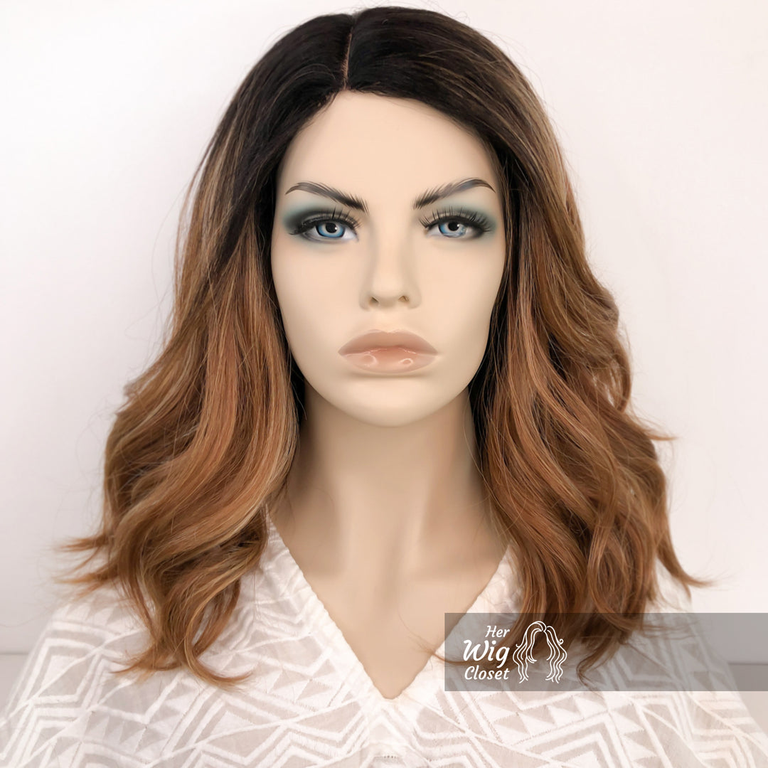 Dark Brown Copper Blonde Ombre Wavy Lace Wig 12" | Alyssa