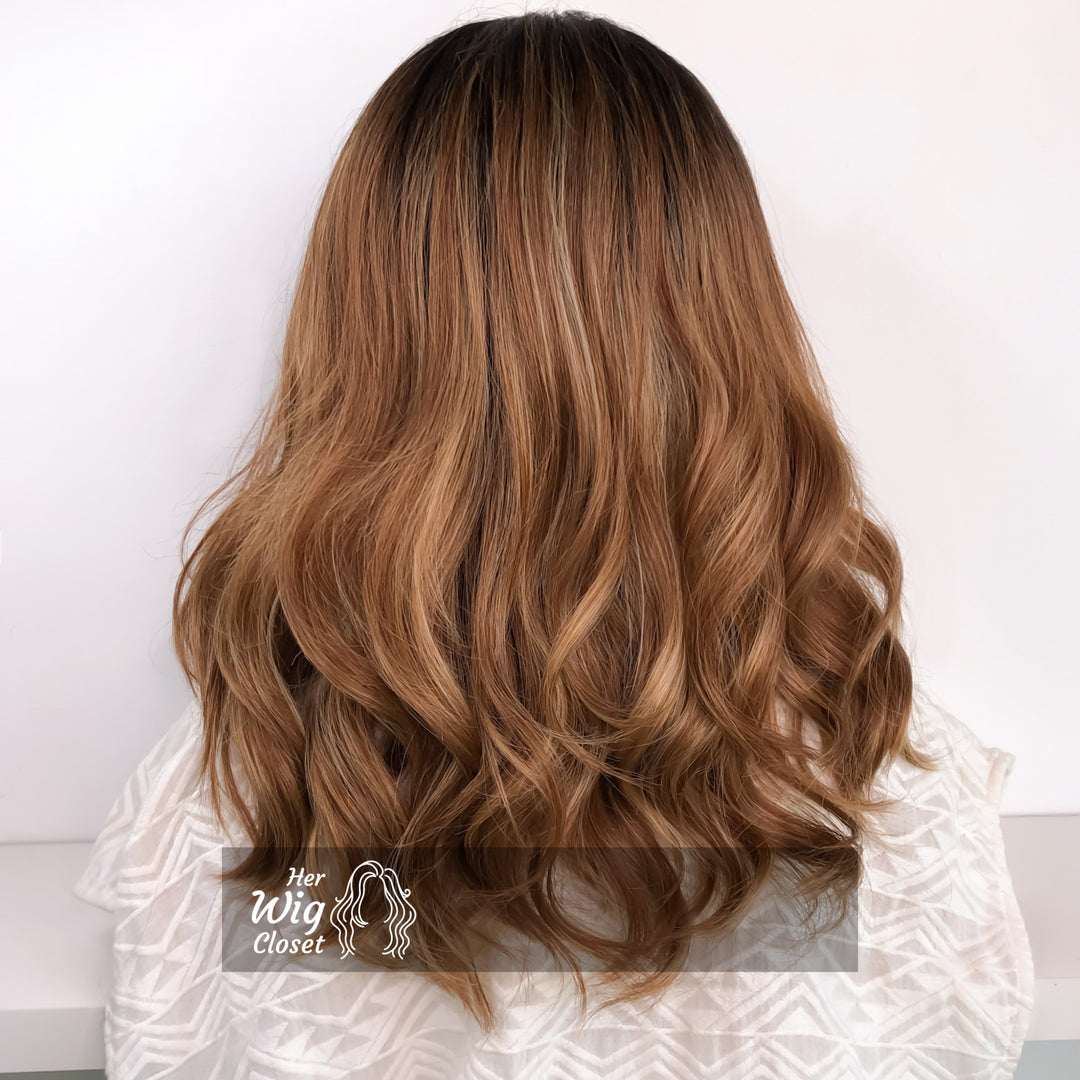 Dark Brown Copper Blonde Ombre Wavy Lace Wig 12" | Alyssa